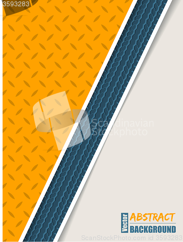 Image of Abstract orange plate brochure with blue tire stripe