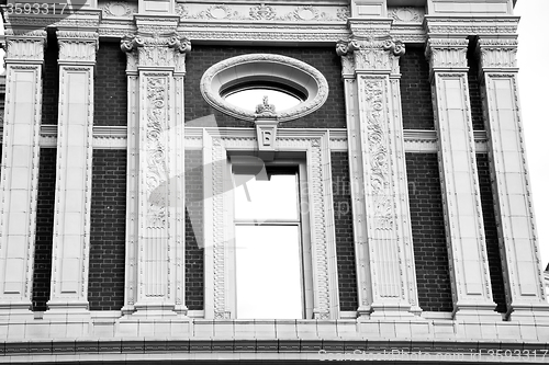 Image of old window in europe london  red brick wall and      historical 
