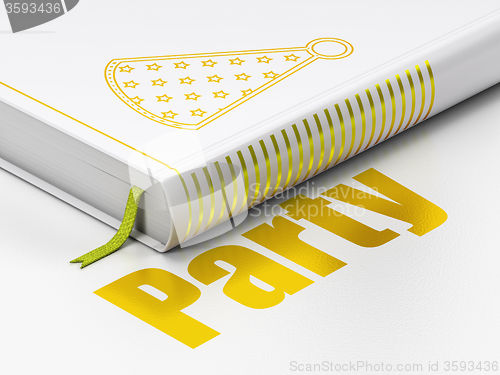 Image of Entertainment, concept: book Party Hat, Party on white background