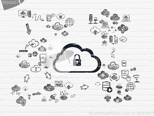 Image of Cloud networking concept: Cloud With Padlock on wall background