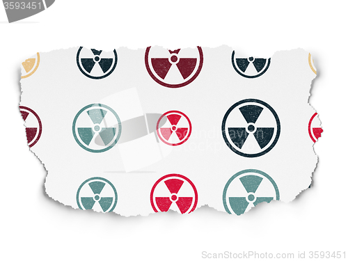 Image of Science concept: Radiation icons on Torn Paper background