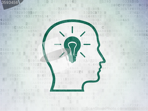 Image of Studying concept: Head With Lightbulb on Digital Paper background