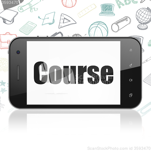 Image of Learning concept: Smartphone with Course on display