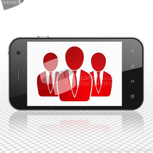 Image of Advertising concept: Smartphone with Business People on display