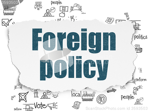 Image of Politics concept: Foreign Policy on Torn Paper background