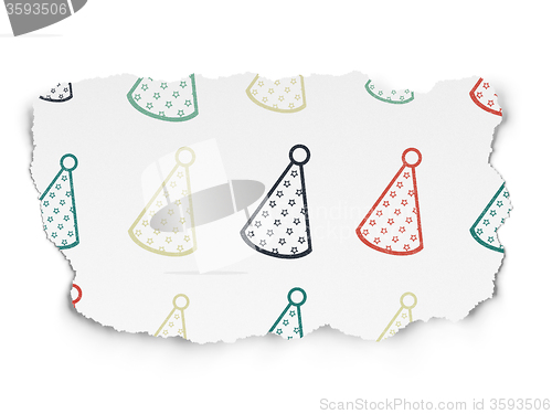 Image of Holiday concept: Party Hat icons on Torn Paper background