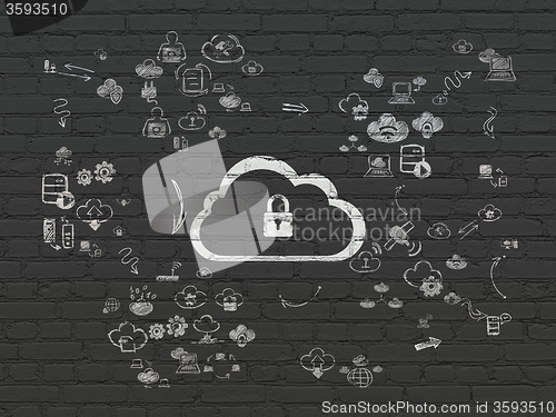 Image of Cloud networking concept: Cloud With Padlock on wall background