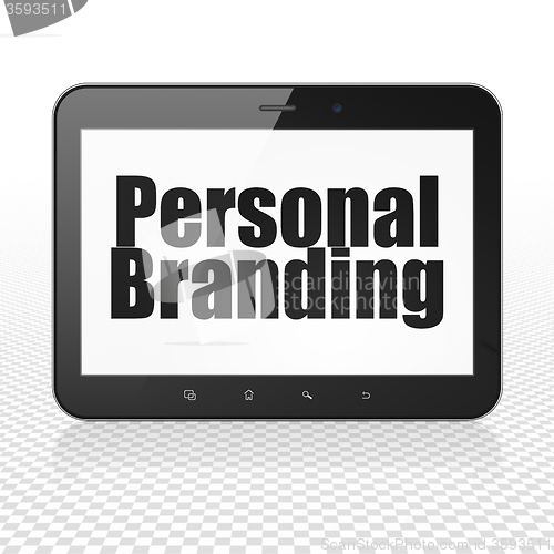 Image of Marketing concept: Tablet Computer with Personal Branding on display