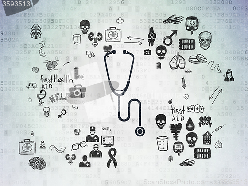 Image of Healthcare concept: Stethoscope on Digital Paper background
