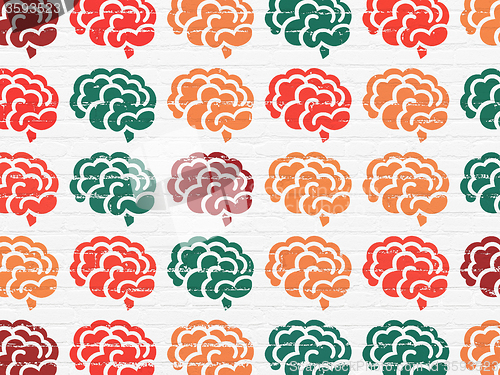 Image of Science concept: Brain icons on wall background
