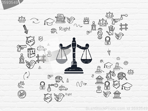 Image of Law concept: Scales on wall background