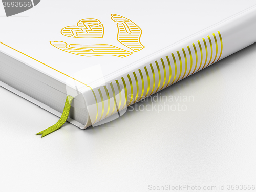 Image of Insurance concept: closed book, Heart And Palm on white background