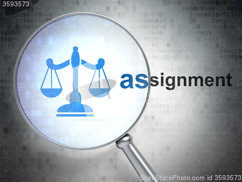 Image of Law concept: Scales and Assignment with optical glass