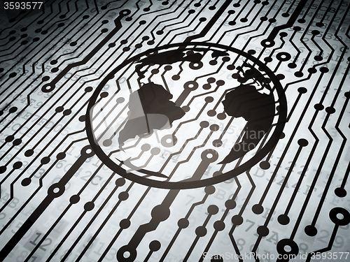 Image of Science concept: circuit board with Globe