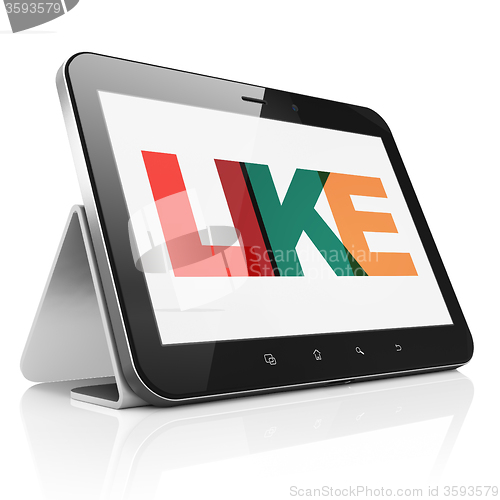 Image of Social network concept: Tablet Computer with Like on  display