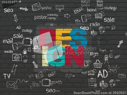 Image of Marketing concept: Design on wall background