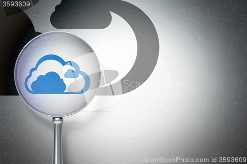Image of Cloud technology concept:  Cloud with optical glass on digital background