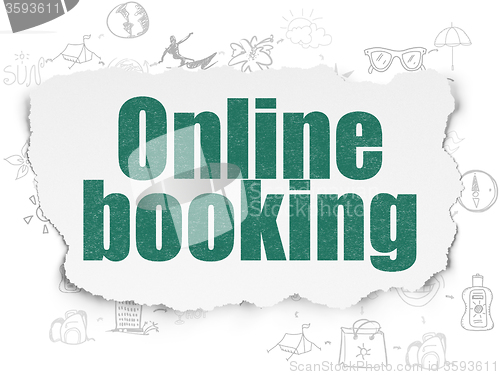 Image of Vacation concept: Online Booking on Torn Paper background