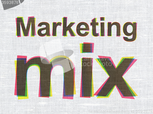 Image of Advertising concept: Marketing Mix on fabric texture background