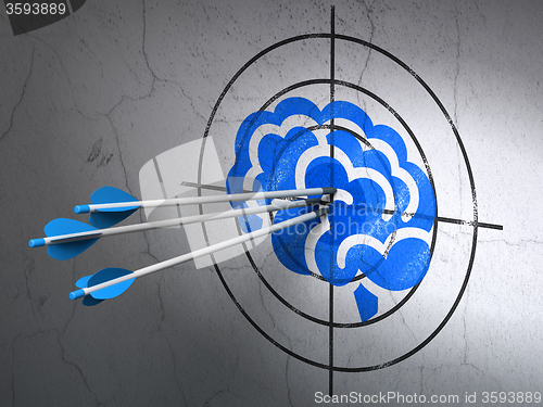 Image of Health concept: arrows in Brain target on wall background