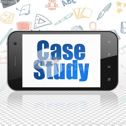 Image of Studying concept: Smartphone with Case Study on display