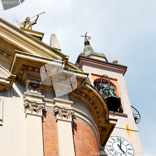 Image of  building  clock tower in italy europe old  stone and bell