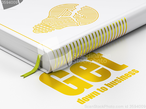 Image of Business concept: book Light Bulb, Get Down to business on white background