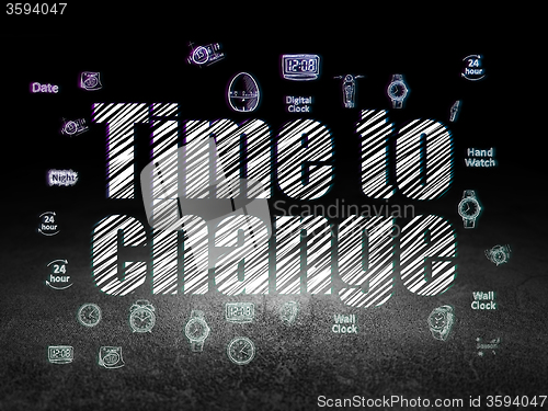 Image of Time concept: Time to Change in grunge dark room