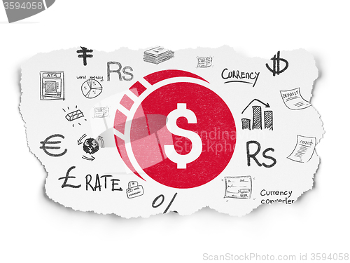 Image of Banking concept: Dollar Coin on Torn Paper background