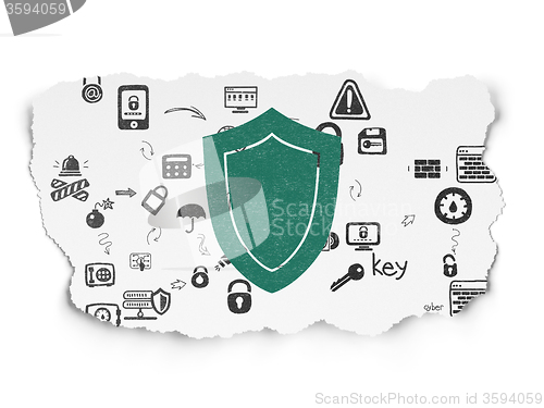Image of Privacy concept: Shield on Torn Paper background