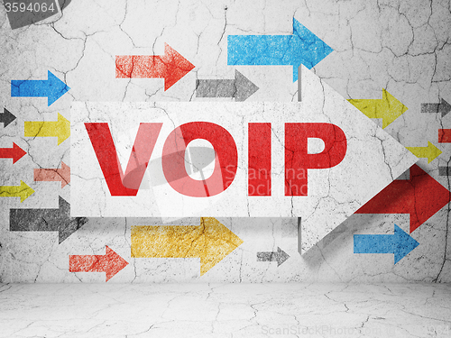 Image of Web development concept: arrow with VOIP on grunge wall background