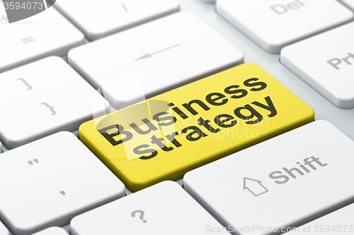 Image of Business concept: Business Strategy on computer keyboard background