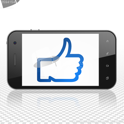 Image of Social network concept: Smartphone with Thumb Up on display