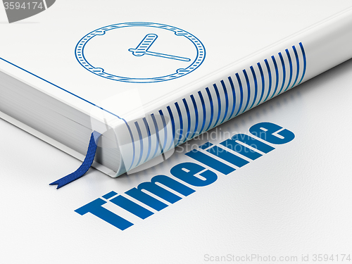 Image of Time concept: book Clock, Timeline on white background