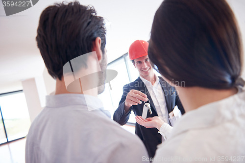 Image of couple buying new home with real estate agent