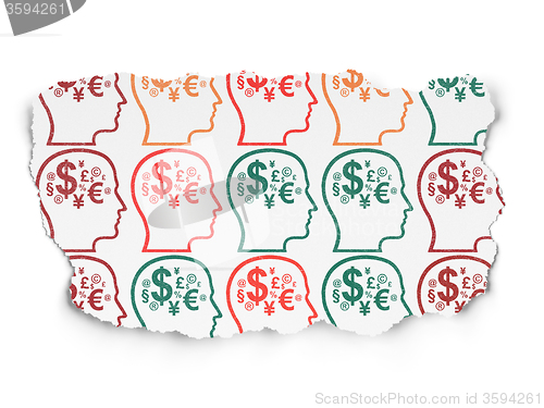 Image of Business concept: Head With Finance Symbol icons on Torn Paper background