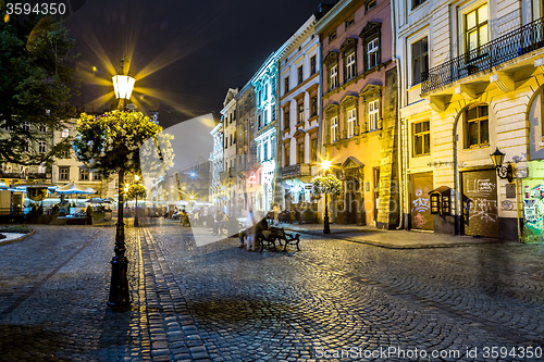 Image of Rynok Square in Lviv at night