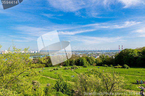 Image of Cityscape of Kiev, Ukraine. Green trees, landscape