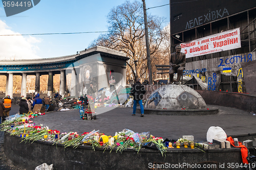 Image of Ukrainian revolution, Euromaidan after an attack by government f