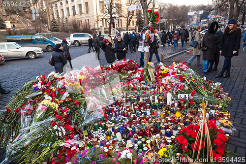 Image of Ukrainian revolution, Euromaidan after an attack by government f