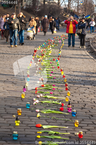 Image of Ukrainian revolution, Euromaidan after an attack by government f