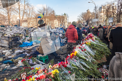 Image of Ukrainian revolution, Euromaidan after an attack by government f