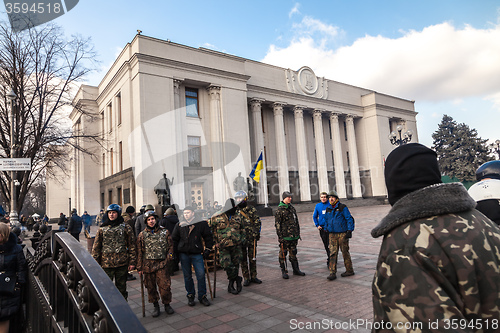 Image of Ukrainian revolution, Euromaidan after an attack by government f