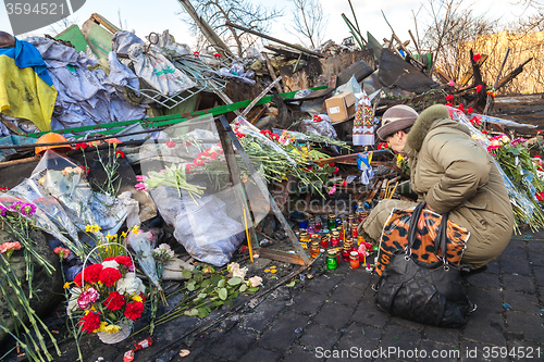 Image of Ukrainian revolution, Euromaidan after an attack by government f