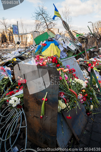 Image of Ukrainian revolution, Euromaidan after an attack by government f