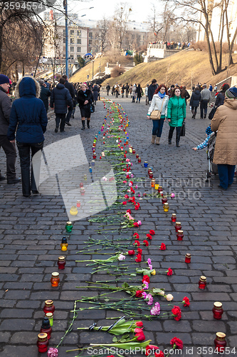 Image of Ukrainian revolution, Euromaidan after an attack by government f