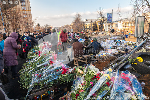 Image of Ukrainian revolution, Euromaidan after an attack by government f