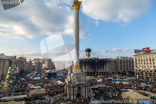 Image of Ukrainian revolution, Euromaidan after an attack by government f