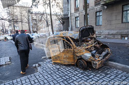 Image of Ukrainian revolution, Euromaidan after an attack by government f