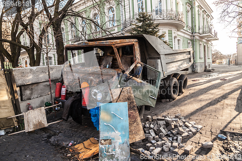 Image of Ukrainian revolution, Euromaidan after an attack by government f